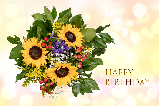 Happy Birthday Card Design With A Gorgeous Blooming Bouquet Of ...