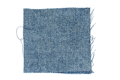 Blue denim square patch isolated over white