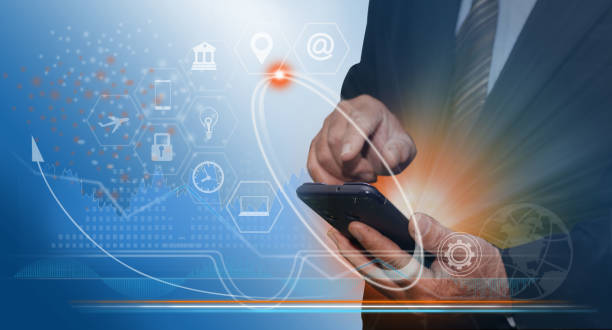 istock Communication graphic. The connection communicates with people in various societies through the Internet or online. 1285904462