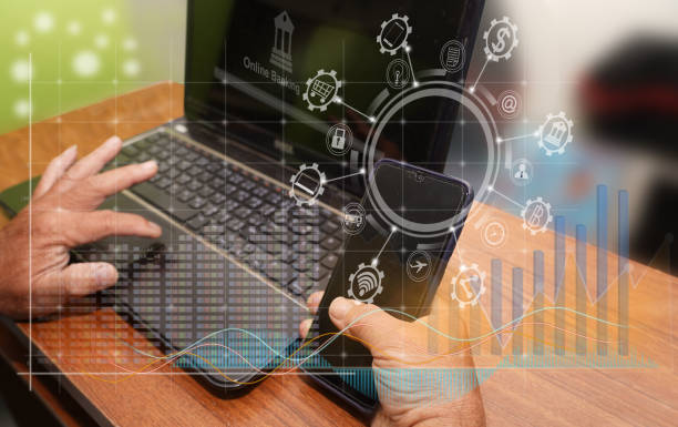 istock Communication graphic. The connection communicates with people in various societies through the Internet or online. 1285904471