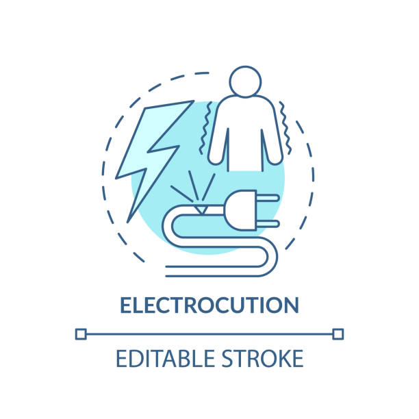 Electrocution concept icon Electrocution concept icon. Work related injuries. Dangerous work places vacancies variety. Working with voltage idea thin line illustration. Vector isolated outline RGB color drawing. Editable stroke general electrical safety stock illustrations