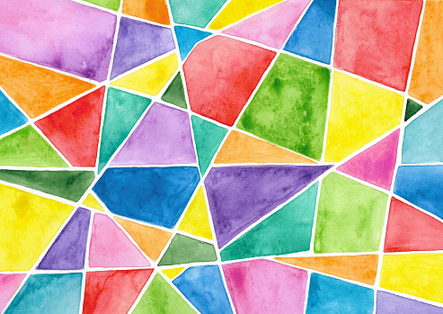 Watercolor hand drawn abstract geometrical background. Colorful geometrical figures texture.