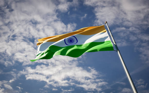 istock India national flag waving at sky background close-up. 1285908211