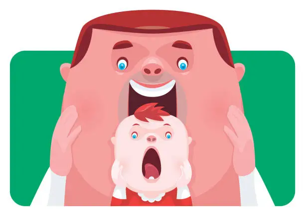 Vector illustration of father and baby surprising