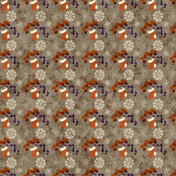 istock Knitted boots, with berries, branches and snowflakes, beige. 1285910907