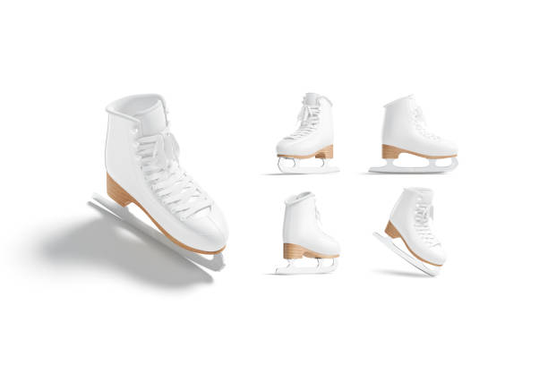 istock Blank white ice skates with blade, lace mockup, different views 1285916129