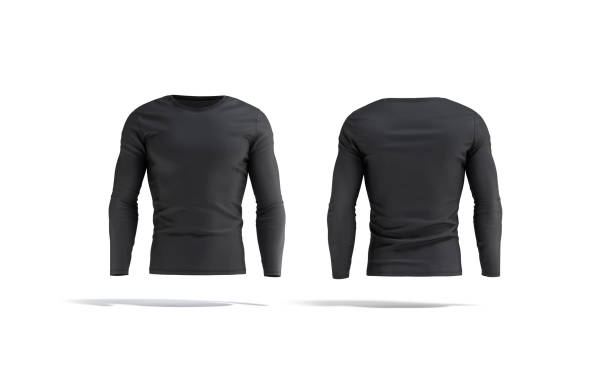 istock Blank black longsleeve t-shirt mock up, front and back view 1285916257