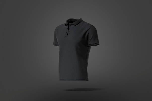 istock Blank black classic polo shirt mock up, dark background 1285916582