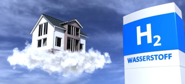 Eco house with hydrogen heating technology stock photo