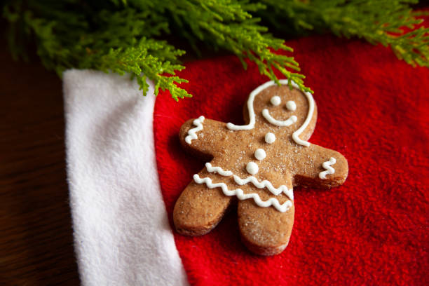 istock Gingerbread cookies for Christmas onred fabric background. 1285918224