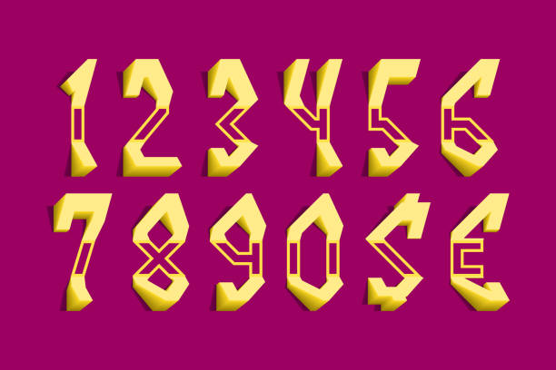 istock Volumetric yellow numbers and currency signs. 3d display font in freaky style. 1285921536