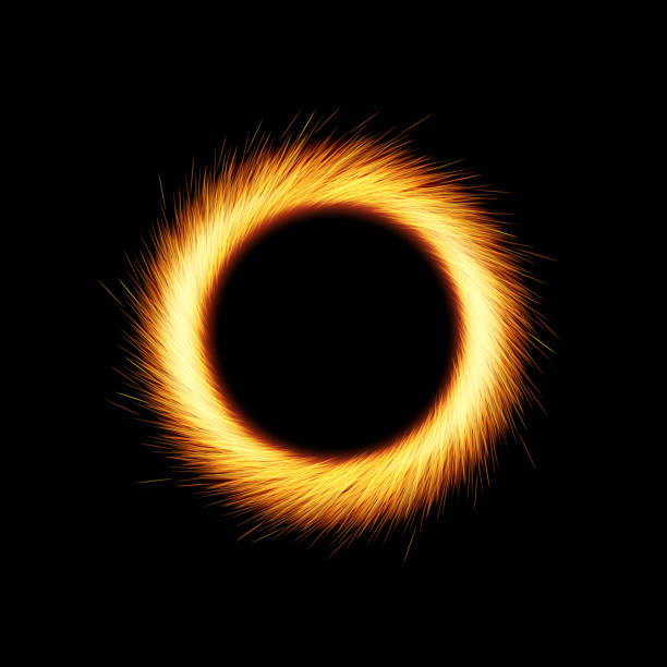 ilustrações de stock, clip art, desenhos animados e ícones de shining circle with orange sparkles and glowing lights on black background - sparks sparkler abstract light