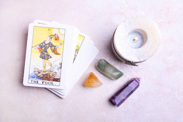 istock deck of tarot cards and mineral stones 1285924504