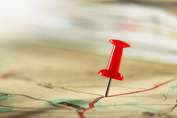 istock Location marking with pin on map. Travel and journey concept. 1285925660
