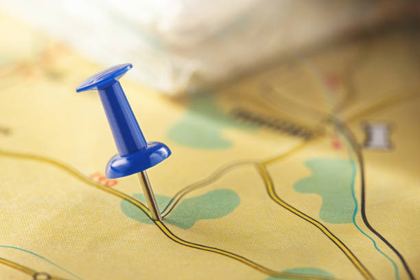 istock Location marking with pin on map. Travel and journey concept. 1285925665
