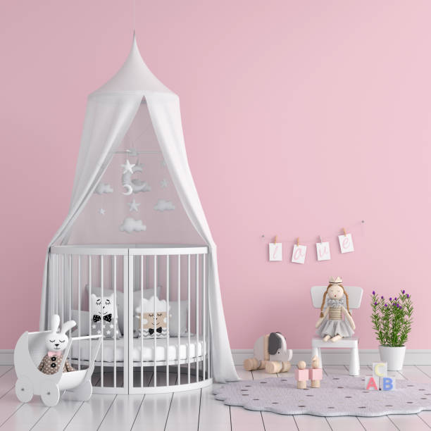 istock Pink child bedroom for mockup, 3D rendering 1285927798