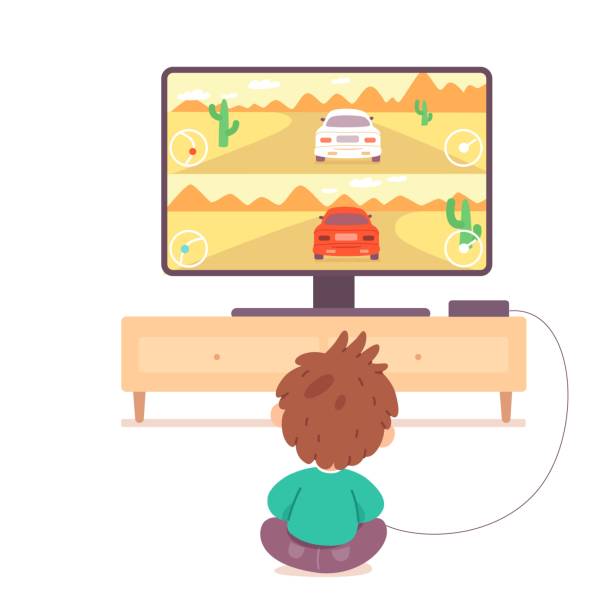 Kid Playing Video Games On Tv At Home Happy Boy Holding Console And Playing  Videogames With Joystick In Hands Entertainment At Home With Technology  Vector Illustration Stock Illustration - Download Image Now -