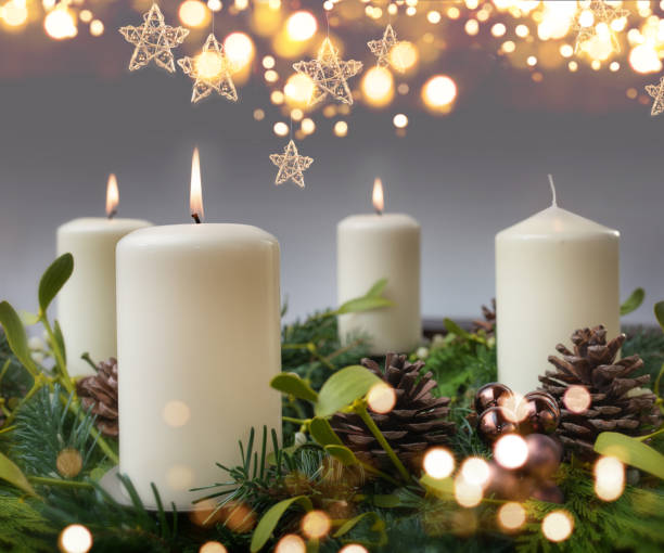 istock Three burning candle in advent season 1285929202
