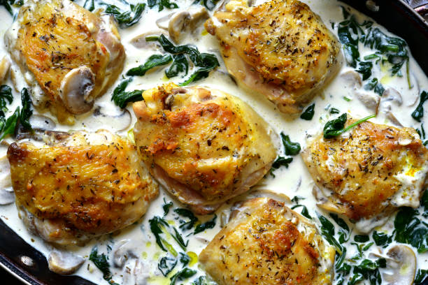 istock Chicken thigh stew in cream sauce with mushrooms 1285929354