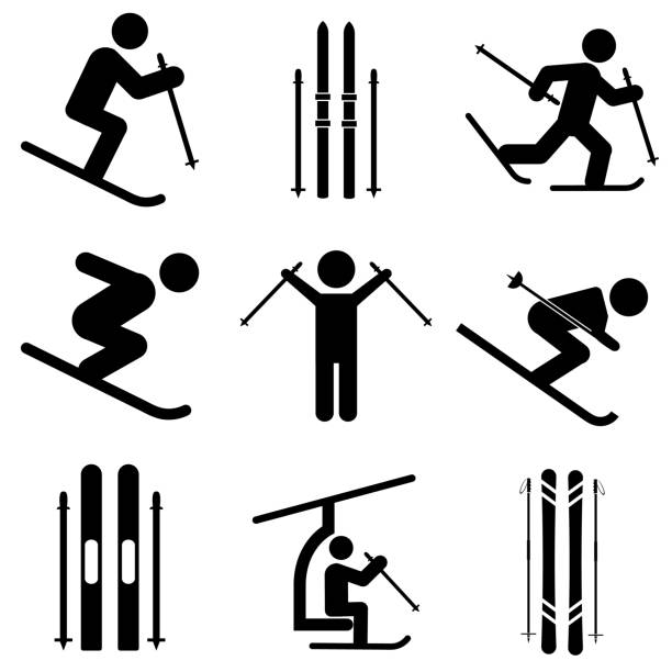 Skiing icon, isolated on white background Skiing icon, isolated on white background ski stock illustrations