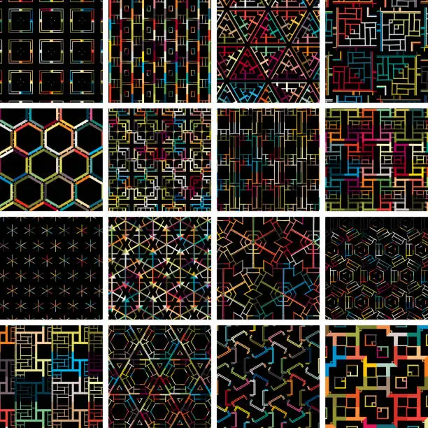 Vector illustration of Grids textile seamless pattern collection