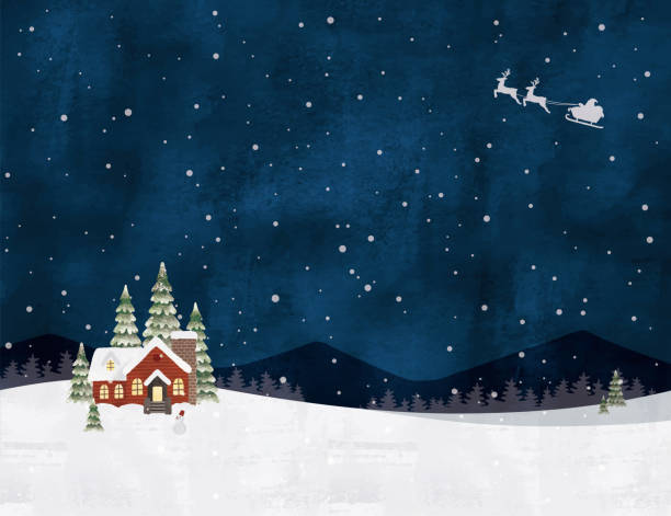 istock Christmas house view on snowing night watercolor 1285936702
