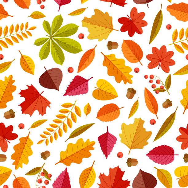 herbst blätter muster. abstrakte sich wiederholende herbstblatt, bunte laub textur für tapete und geschenkkarten, nahtlose vektor druck - chestnut chestnut tree backgrounds seamless stock-grafiken, -clipart, -cartoons und -symbole