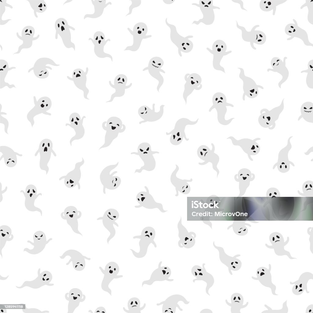 Ghostly Pattern Ghost Seamless Pattern Halloween Ghosts Vector Background Mystical ...