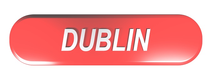 Red rounded rectangle push button DUBLIN - 3D rendering illustration