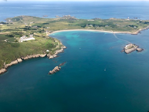 Aerial view of Longis Bay, Alderney