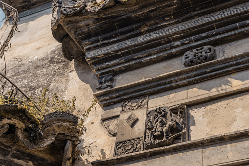 Detail view of the traditional Chinese architecture in Xidi village, Anhui Province, China.