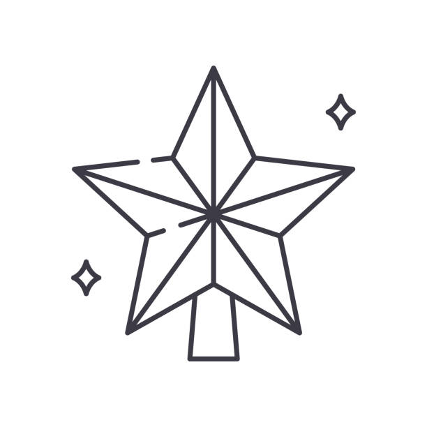 ilustrações, clipart, desenhos animados e ícones de ícone da estrela de natal, ilustração isolada linear, vetor de linha fina, sinal de design web, símbolo de conceito de contorno com traço editável no fundo branco. - star of bethlehem flash