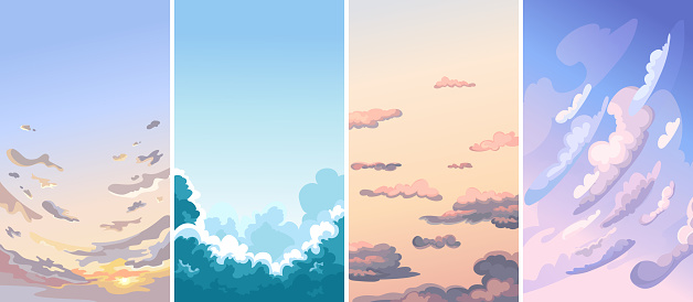 Collection of sky landscapes. Beautiful nature sceneries in vertical orientation.