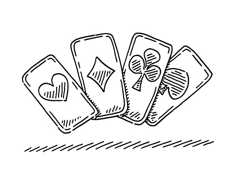 Hand-drawn vector drawing of a Four Playing Cards Symbol. Black-and-White sketch on a transparent background (.eps-file). Included files are EPS (v10) and Hi-Res JPG.
