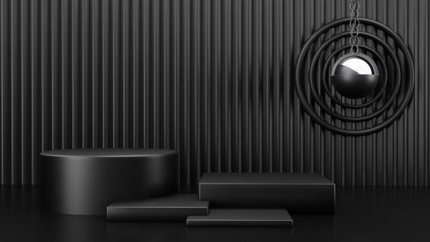 istock Black podium 3d rendering used for additional product, Minimal style with circle Dark pedestal studio background. 3d render. 1285951537