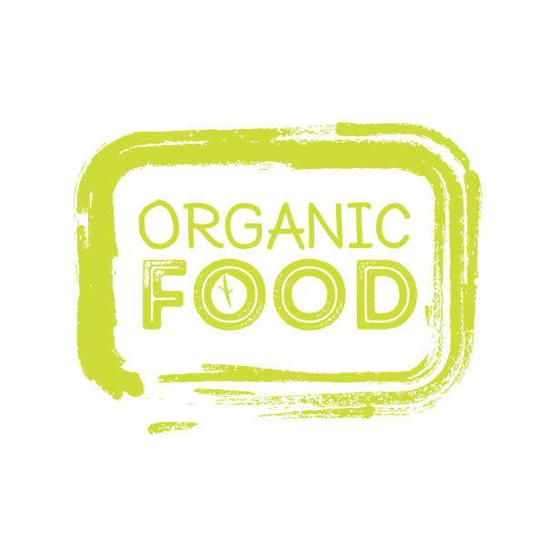organiczna żywność gumowa pieczęć zielone etykiety ilustracja - tree single word green fruit stock illustrations