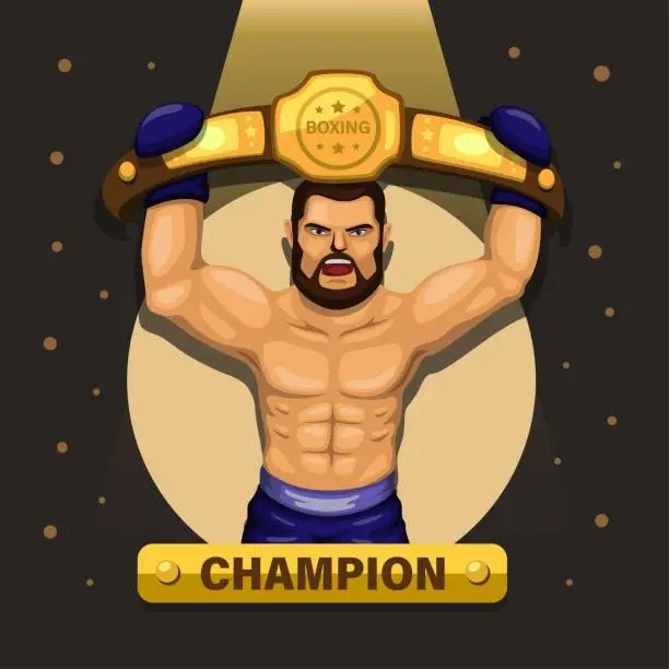 Vector illustration of Boxer champion, boxing athlete carrying award belt concept in cartoon illustration vector