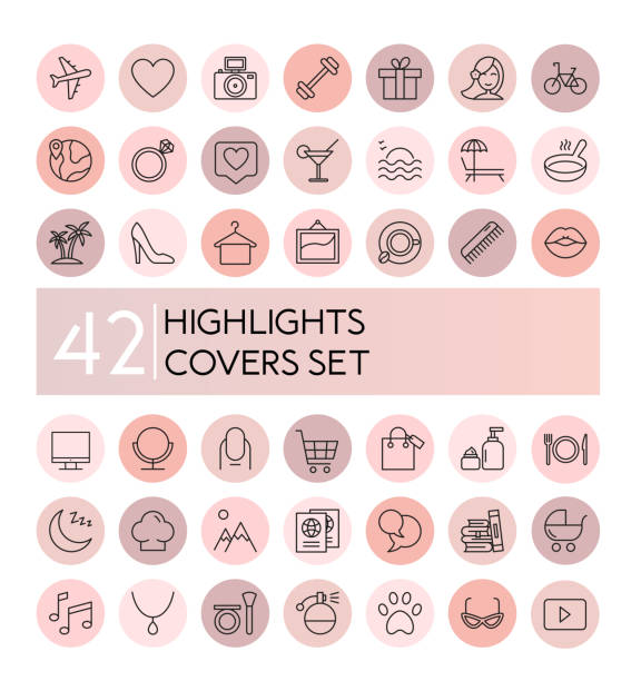 Highlight Vector Illustration Icons Set Social Media Collection Of Pink  Flat Line Covers For Female Account Blogger Stories Lifestyle Fashion  Elements Food And Travel Stock Illustration - Download Image Now - iStock