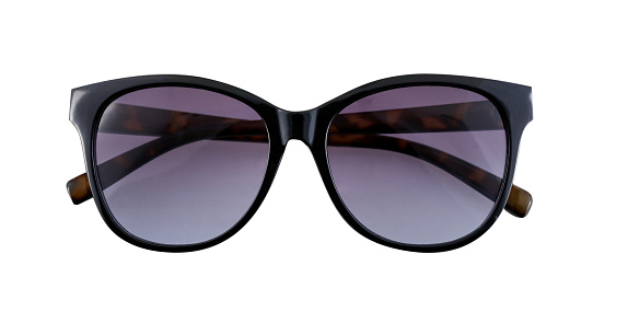 blue polarized sunglasses closeup on dark background.