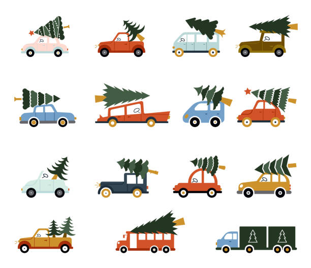 Camions de noël pour enfants, transport, arbre de noël, voiture