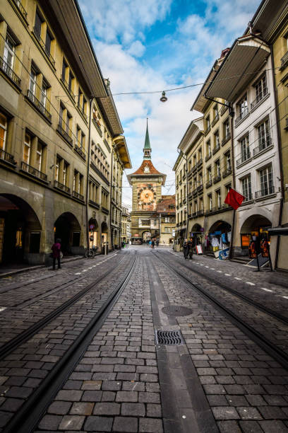 istock Busy Street And Bern Clocktower In Bern, Switzerland 1285959963