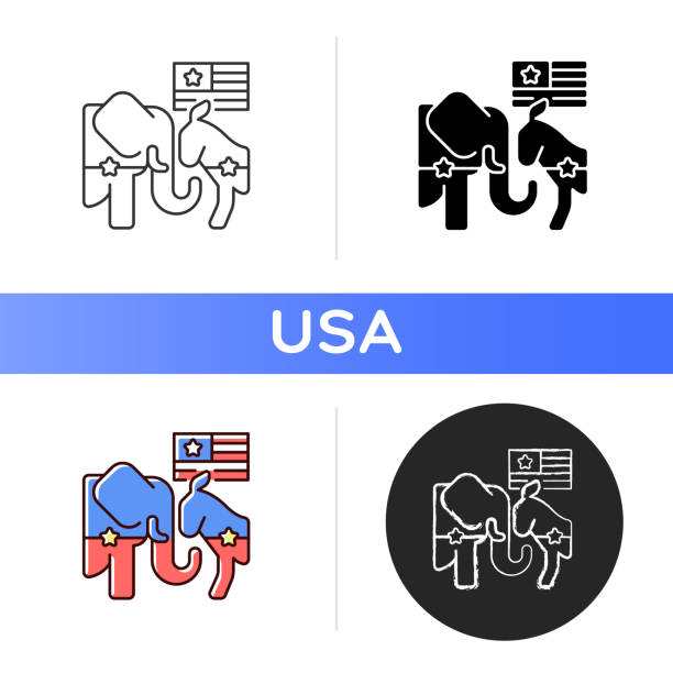 Democrats vs. Republicans icon Democrats vs. Republicans icon. U.S. politics. Activists and modernizers. Differences in philosophy. Controversial issues. Linear black and RGB color styles. Isolated vector illustrations republican elephant logo stock illustrations