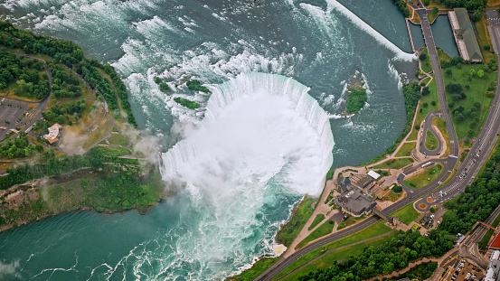 Aerial view of Horseshoe Falls of the Niagara Falls, Toronto, Ontario, Canada.