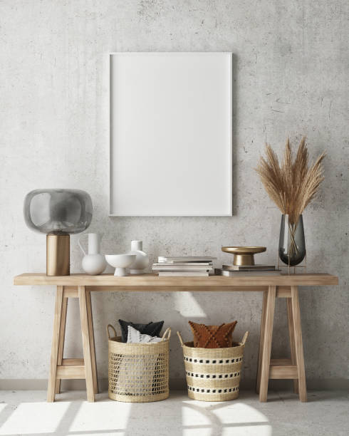 istock mock up poster frame in modern interior background, scandinavian style, 3D render 1285962307