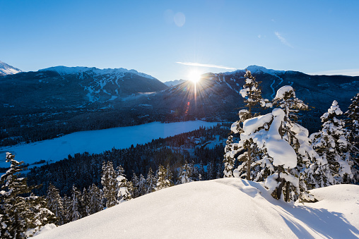 Canada's top tourist destinations. Best ski resorts to visit in winter. Whistler Blackcomb mountains in winter.
