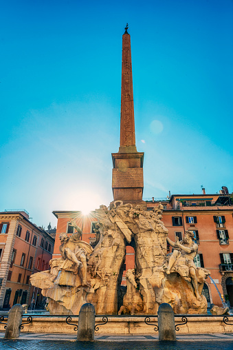 The Fountain of the Four Rivers is also known as The Fontana dei Quattro Fiumi and is located in the Piazza Navona in Rome.