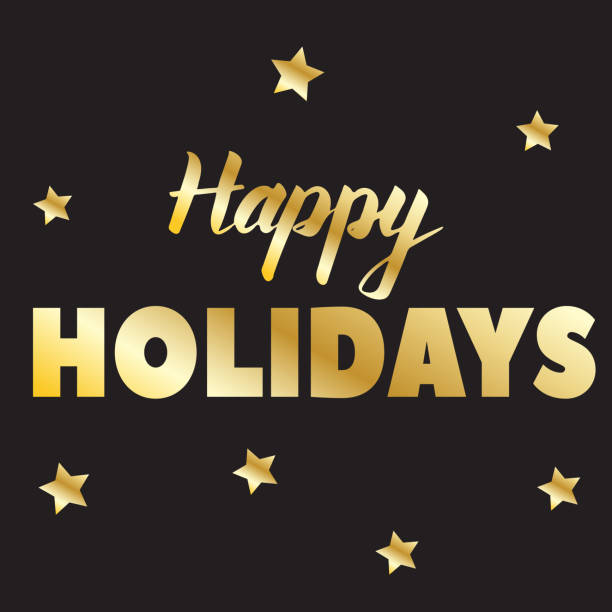 istock Happy holidays, vector illustration. Lettering composition with golden texture and stars. Hand drawn script. Celebration poster, banner, print or greeting card for winter holidays and happy new year 1285964176