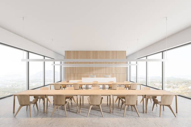 istock Modern white and wooden cafe interior 1285965866