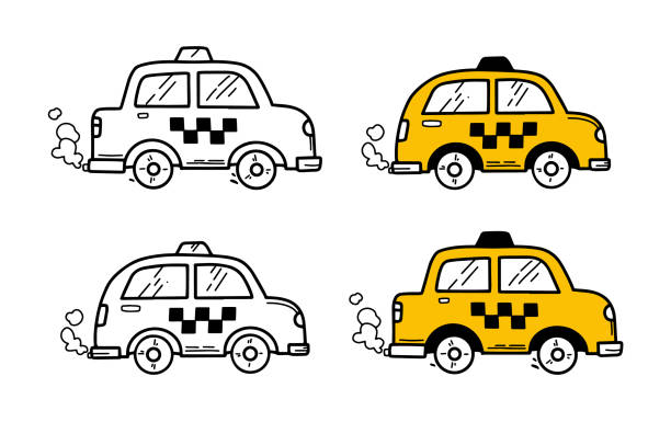 Taxi Cars In Doodle Hand Drawing Style Stock Illustration - Download Image  Now - Taxi, Cartoon, Black Color - iStock