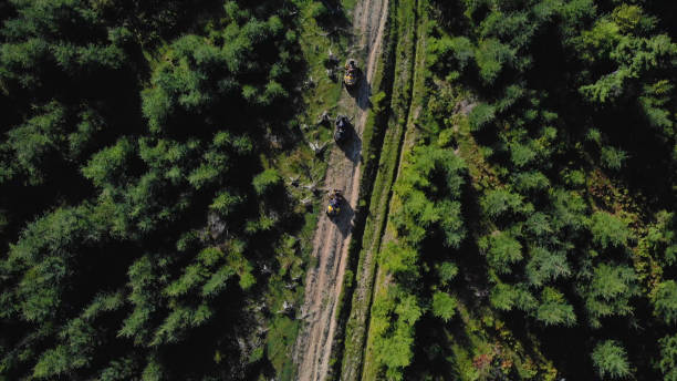 istock Topview of quad bikes on the sandy road. 1285967735